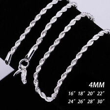 925 Silver 2MM 4MM Rope Chain Men's Women's Wedding Necklace 16" 18" 20" 22" 24" comprar usado  Enviando para Brazil