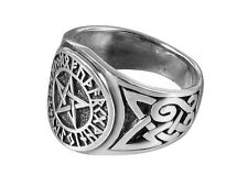 925 Sterling Silver Viking Norse Runes Futhark Pentagram Celtic Knot Wiccan Ring for sale  Shipping to South Africa