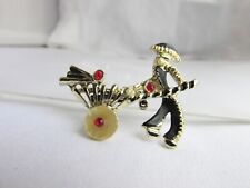 Usado, Broche figurativo vintage masculino placa de ouro esfregão vermelho strass esmalte preto comprar usado  Enviando para Brazil