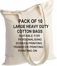 10 x 100% COTTON SHOPPING PLAIN BAGS  ECO FRIENDLY TOTE SHOULDER SHOPPER HANDBAG for sale  Shipping to South Africa