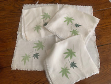 4 cotton napkins white green leaves with frayed edges vintage 1960's for sale  Shipping to South Africa