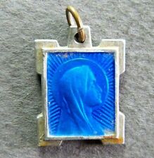 Antiguo Religioso Francés Colgante Esmaltado Azul Medalla Virgen María segunda mano  Embacar hacia Argentina