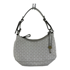 Fossil Womens Hobo Handbag Gray Silver Jacquard Geometric Metallic Charm MICRO for sale  Shipping to South Africa