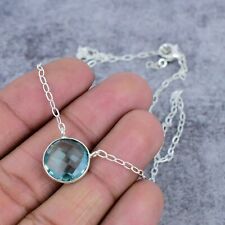 Aqua Apatite Gemstone Handmade Pendant 925 Sterling Silver Jewelry Necklace for sale  Shipping to South Africa