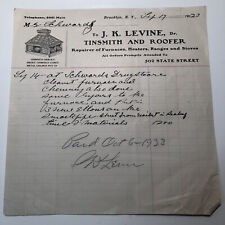 1923 J. K. LEVINE TINSMITH & ROOFER Ogrzewanie pieca Brooklyn NOWY JORK Nagłówek firmowy, używany na sprzedaż  Wysyłka do Poland