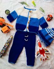 Vestido bonito bebê recém-nascido menino crochê, kit de roupas calças compridas, jersey manga longa, chapéu comprar usado  Enviando para Brazil