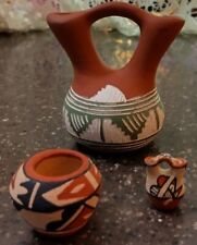 Native American Minature Pots clay vtg navajo wedding vase AcomaTribe 3 signed, used for sale  Shipping to South Africa