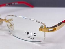 Fred Glasses Mens Women's Red Gold Rimless Gold Plated Rectangular Move F6 51 for sale  Shipping to South Africa