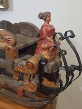 VTG Austrian German Hand Carved Painted Wooden Figure Iron Sleigh Folk Art Old for sale  Shipping to South Africa