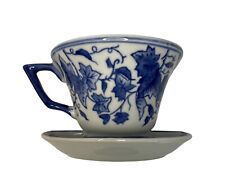 Blue and White Tea Cup Saucer Wall Pocket Planter Ceramic Pottery for sale  Shipping to United Kingdom
