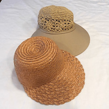 Juego de sombrero de playa de paja sombrero cubo con ala clara y bronceado oscuro juego de protección solar/2 segunda mano  Embacar hacia Mexico