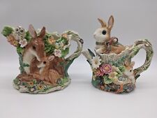 Used, Vintage Fitz & Floyd Woodland Spring Set; Deer Animals Pitcher & Bunnies Tea Pot for sale  Portland
