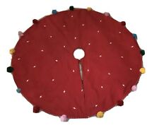 Red Fabric, 47inch,  Christmas tree skirt with colored poofs for sale  Shipping to South Africa