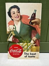 Vtg 1956 Coca Cola Travel Girl Vertical Litho Cardboard Sign 27"x16" Rare! Orig! for sale  Shipping to South Africa