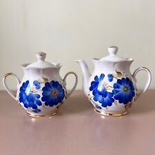 Vintage Soviet Porcelain Gilded Tea Set Svetlovodsk Ukraine Floral Hand Painted, used for sale  Shipping to South Africa