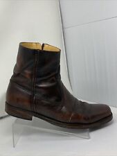 Used, Mens Frye Ankle Boots Emmett Inside Zip Leather Mens Size 9.5 D Brown for sale  Olympia