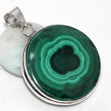 Used, 925 Silver Plated-Malachite Ethnic Round Gemstone Pendant Jewelry 1.7" JW for sale  Shipping to South Africa