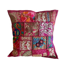 Pink Patchwork Throw Pillow Handmade Indian Cotton Cushion Cover Ethnic Decor for sale  Shipping to South Africa