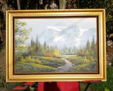 Vintage Large 43"×31" Mountain Forest Landscape Oil Painting Canvas Signed Simon for sale  Shipping to Canada