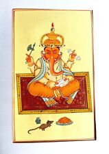 Sitting Ganesha Religious Painting Handmade Hindu Hand Painted Paper Art #7577 for sale  Shipping to Canada