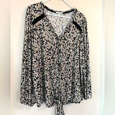 Blusa Maurices linda floral botão para baixo camisa gravata frente manga longa confortável fofa comprar usado  Enviando para Brazil