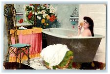 Girl In Bath Comfort Room Interior Chair And Flowers Unposted Postcard, used for sale  Shipping to South Africa