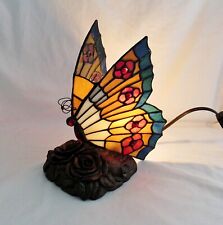 Lámpara de luz nocturna vintage de vitral mariposa estilo Tiffany con rosas en la base segunda mano  Embacar hacia Argentina