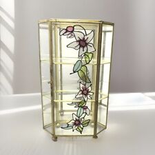 Used, Vintage Brass Glass Mirrored Tabletop Curio Cabinet Painted Flowers 3 Tier 10” for sale  Shipping to South Africa
