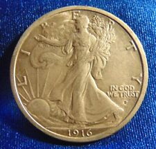 1916-D D/D 50c WALKING LIBERTY HALF DOLLAR REPUNCHED MINTMARK AU DETAILS CLEANED, used for sale  Omaha