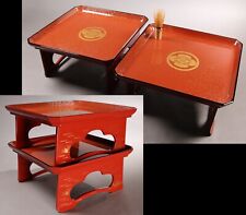 Usado, Mesa de bandeja roja de madera de laca japonesa de colección 2 piezas patrón de símbolo samurai segunda mano  Embacar hacia Argentina