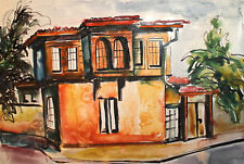 Pintura em aquarela vintage original casa de paisagem, usado comprar usado  Enviando para Brazil