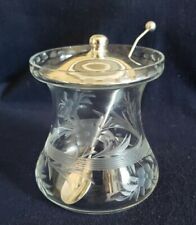 Etched Glass Mustard Jam Jar/Pot 3.5" with Watrous Sterling Silver Lid & Spoon for sale  Shipping to South Africa