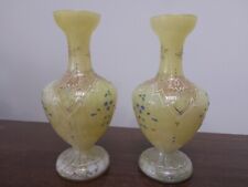 Pair Of Yellow Glass Marbling Vases With Embossed Floral Design 15.5cm for sale  Shipping to South Africa