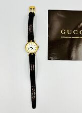 Relógio feminino Gucci Sherry folheado a ouro pulseira de couro original um proprietário, usado comprar usado  Enviando para Brazil