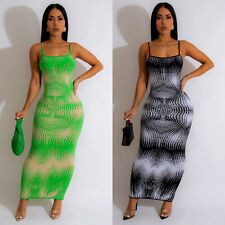 Novas Mulheres Sexy Espaguete Alça Estampada Patchwork Skinny Midi Dress Party Club comprar usado  Enviando para Brazil