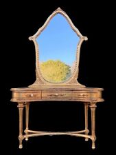 1940 French Louis XVI Vanity With Mirror Set: Elegant Gold Beech - 2 Pieces for sale  Shipping to South Africa