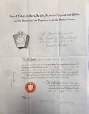 MASONIC: Vintage Grand Lodge Of Mark Master Masons Certificate (1943) for sale  Shipping to South Africa