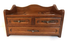 Dresser Top Valet Wooden Brown Gentlemens Accessory 3 Drawers Red Lining Vintage for sale  Shipping to South Africa