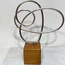 Vtg Modernist Abstract Art Statue Sculpture Metal Knot On Wood Base for sale  Shipping to Canada