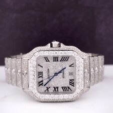 Reloj de acero grande Cartier Santos para hombre 40 mm romano helado 20 quilates diamantes solitario segunda mano  Embacar hacia Argentina