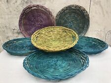 BBQ Camping Picnic Wicker Rattan Blue Green Purple Paper Plate Holders Set of 6 for sale  Shipping to South Africa