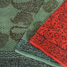 Sanskriti Vintage Sarees Red/Green Handmade Kalamkari Pure Cotton Sari Fabric for sale  Shipping to South Africa