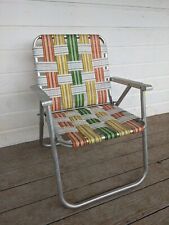 Cadeira dobrável vintage leve alumínio gramado praia webbed amarelo laranja verde comprar usado  Enviando para Brazil