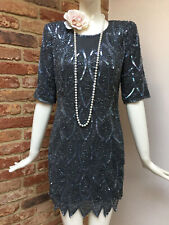 Vintage Style 1920s Topshop Boutique Grey Flapper Sequin Beaded Dress Size 10, used for sale  Shipping to South Africa