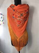 Chal, bufanda vintage con flecos naranjas bordados florales para mujer  segunda mano  Embacar hacia Argentina