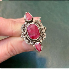 Anillo de piedras preciosas rubí liso de plata esterlina 925 anillo hecho a mano todas las tallas B76 segunda mano  Embacar hacia Argentina
