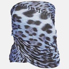 Roberto Cavalli Blue Leopard Print Ruched Strapless Top S for sale  Shipping to South Africa