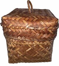Woven Rattan Basket with Lid & Handle Vintage Farmhouse Boho Country Storage for sale  Shipping to South Africa