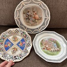 Lote Vintage de 3 Placas de Porcelana Schumann Reticuladas Alemanha Cortejo Casal comprar usado  Enviando para Brazil