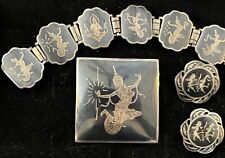 Conjunto de brincos de prata esterlina art déco com pino Sião antigo dançarino tailandês 0,925 comprar usado  Enviando para Brazil